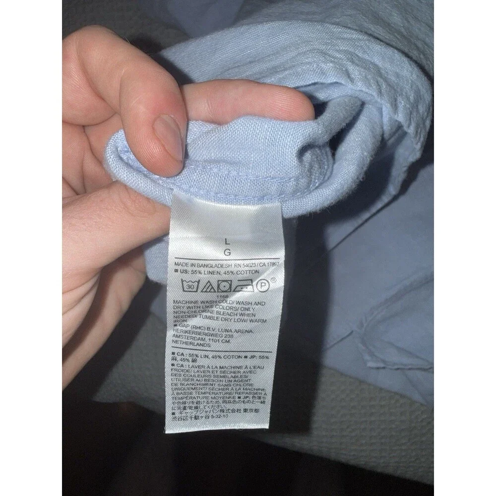 Banana Republic Linen Blend Button Down Camp Collar Shirt Light Blue Size L
